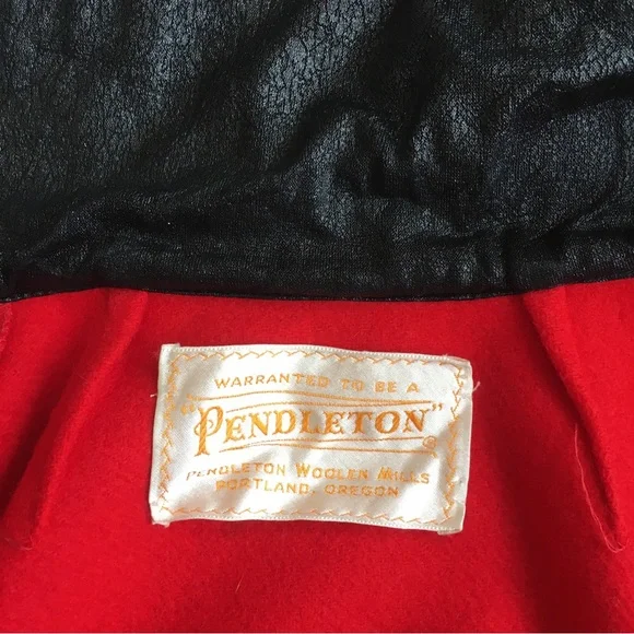 Vintage Pendleton Vest & Cape 12 Red Wool Black faux leather trim 2 piece